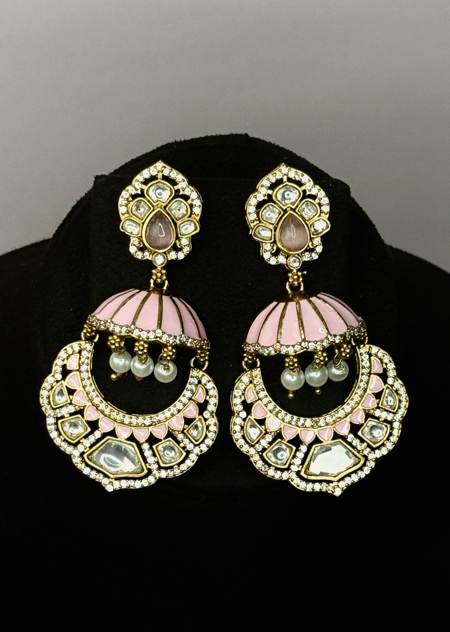 Meenakari Jhumka with Pearl Drops