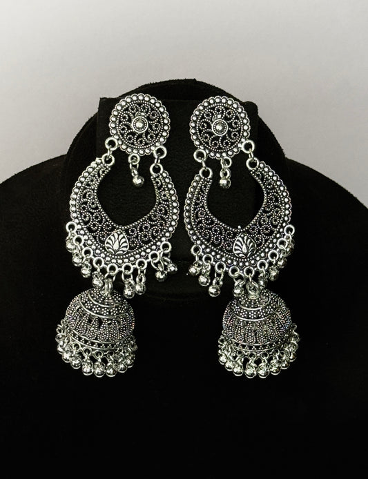 Silver Filigree Chandbali Jhumka Earrings