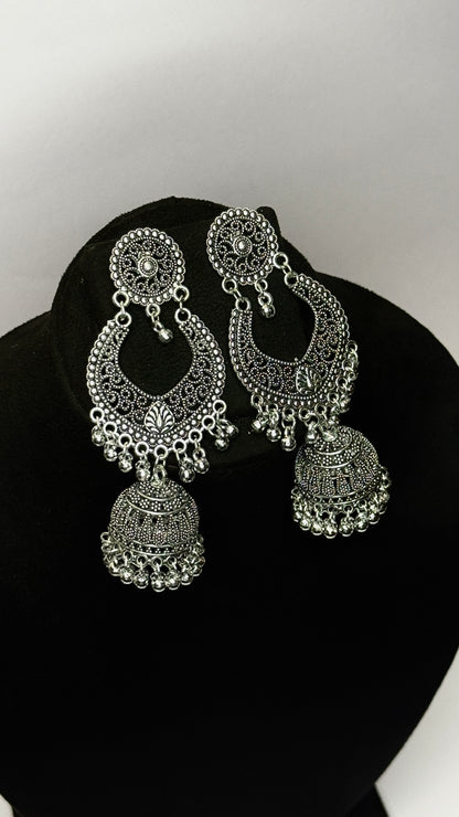 Silver Filigree Chandbali Jhumka Earrings