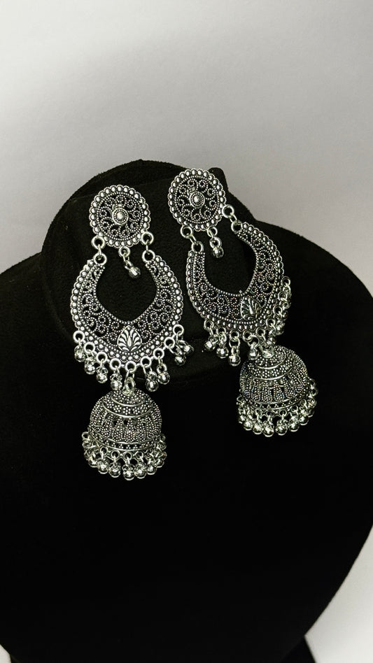Silver Filigree Chandbali Jhumka Earrings