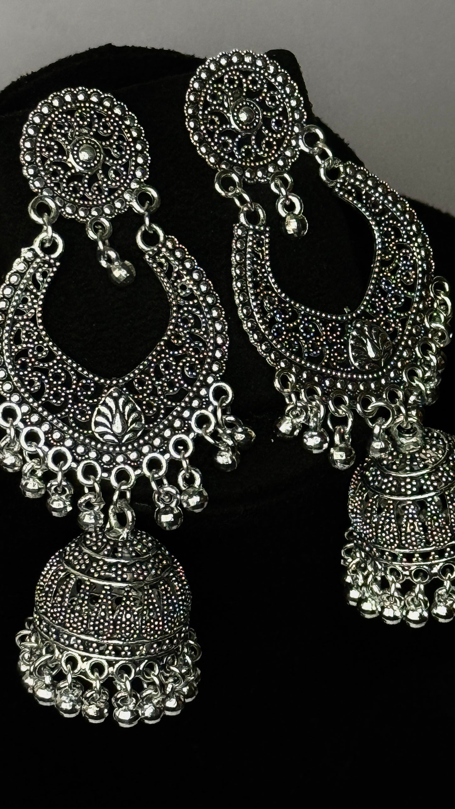 Silver Filigree Chandbali Jhumka Earrings