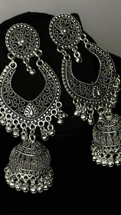 Silver Filigree Chandbali Jhumka Earrings