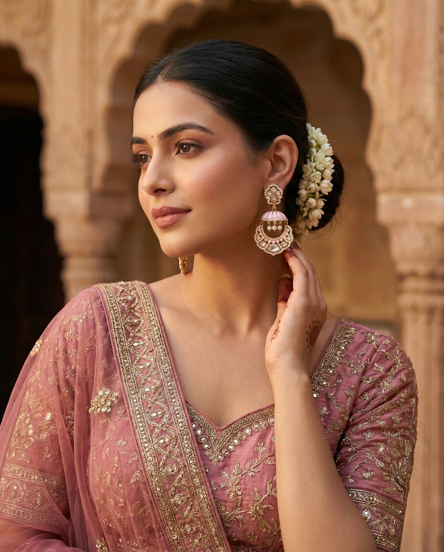 Meenakari Jhumka with Pearl Drops